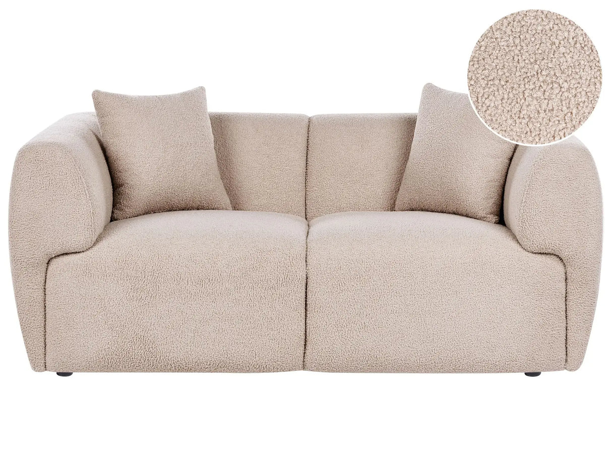 2 Seater Sofa Beige Boucle Upholstery Curved Organic Shaped Sofa Modern Minimalistic Style Living Room Beliani