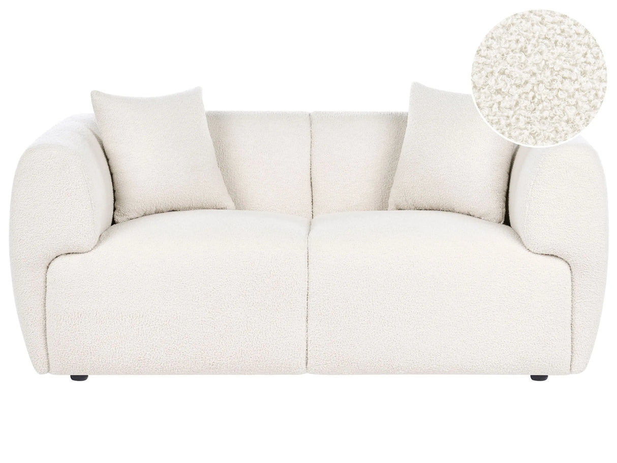 2 Seater Sofa Off-White Boucle Upholstery Curved Organic Shaped Sofa Modern Minimalistic Style Living Room Beliani