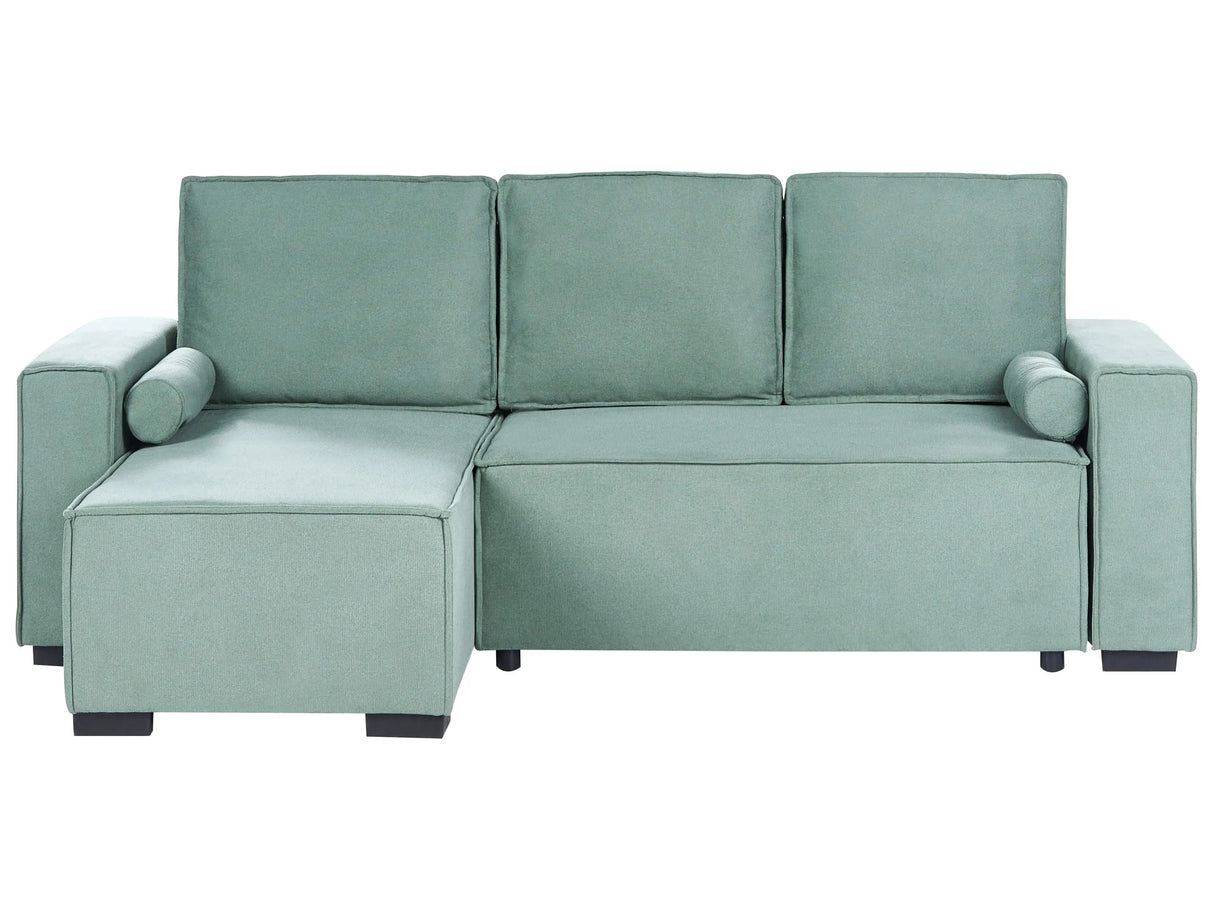 3 Seater Corner Sofa Bed Light Green Fabric Upholstery Right Handed with Storage Armrests Reversible Modern Style Living Room Beliani