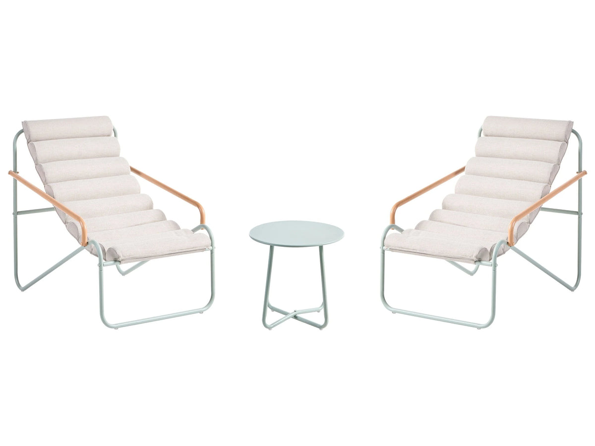 Outdoor Lounge Set Green Steel Frames Fabric Seats 2 Seater Lounge Chairs and Table Beliani