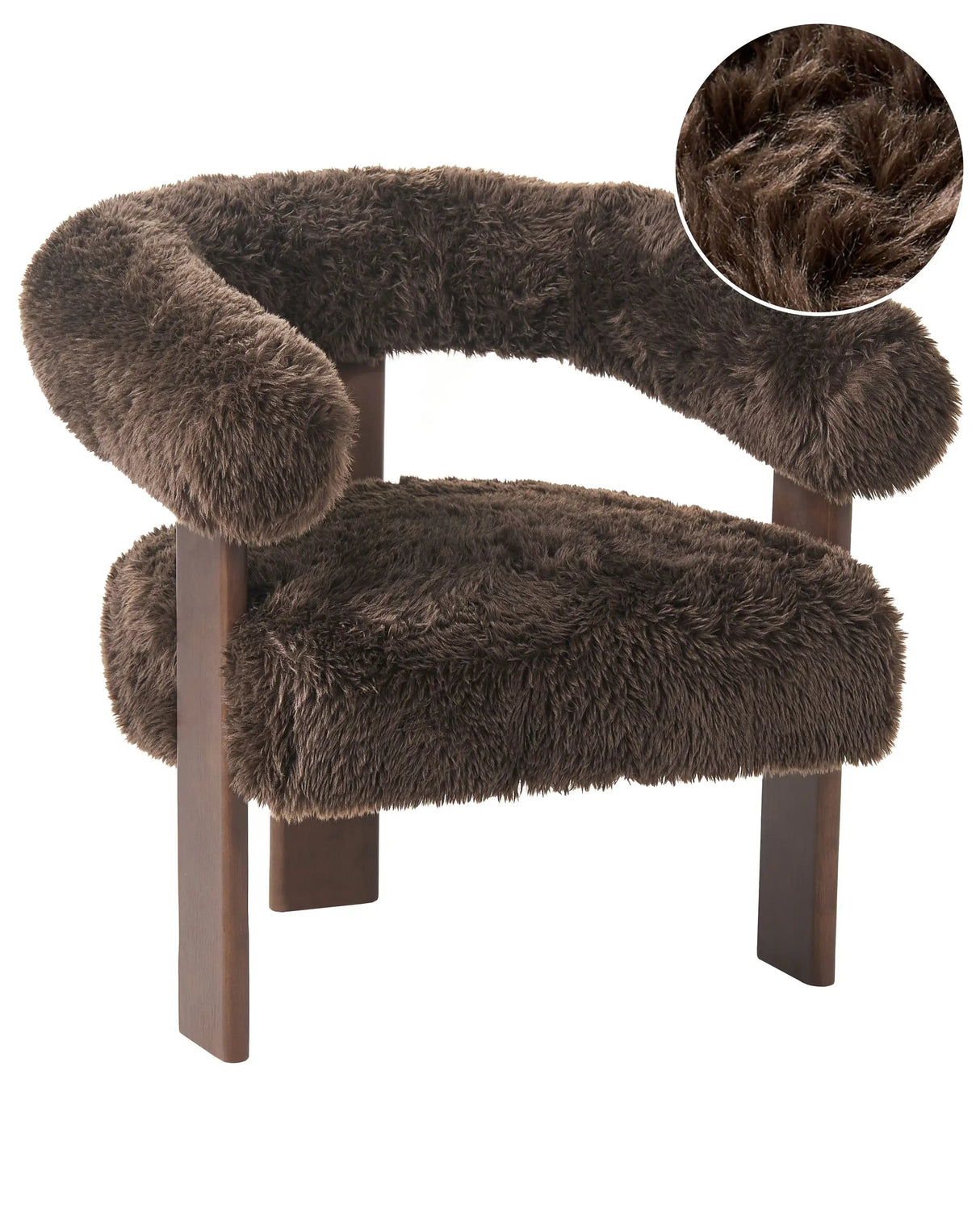 Armchair Dark Brown Faux Fur Upholstery Retro Design Wooden Legs Living Room Beliani