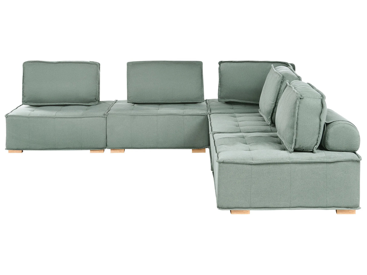 5 Seater Left-Hand Modular Corner Sofa Light Green Fabric Upholstery Wooden Legs Water-Repellent L-Shaped Living Room Modern Beliani
