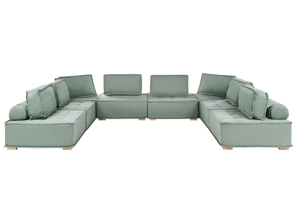 8 Seater Modular U-Shaped Sofa Light Green Fabric Upholstery Solid Wood Legs Water-Repellent Quilted Seat Living Room Modern Style Beliani
