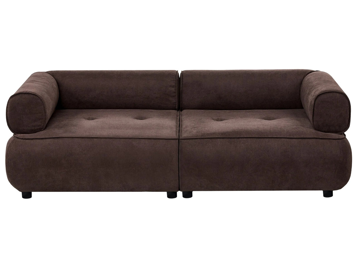 3 Seater Sofa Dark Brown Fabric Rolled Armrests Quality Upholstery Couch Tufted Seat Decorative Mid-Century Modern Style Living Room Beliani