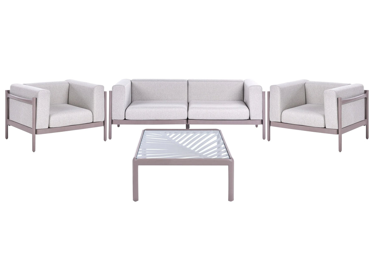 4 Seater Garden Sofa Set Taupe Synthetic Frame Outdoor Coffee Table Armchairs 2 Seater Sofa with Cushions Modern Style Beliani