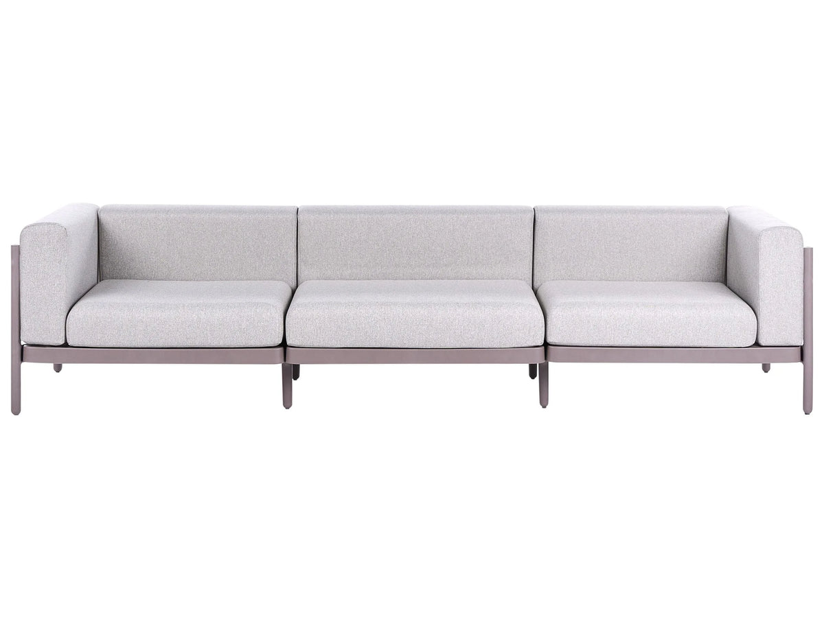 3 Seater Garden Sofa Taupe Synthetic Frame Outdoor with Cushions Modern Style Beliani