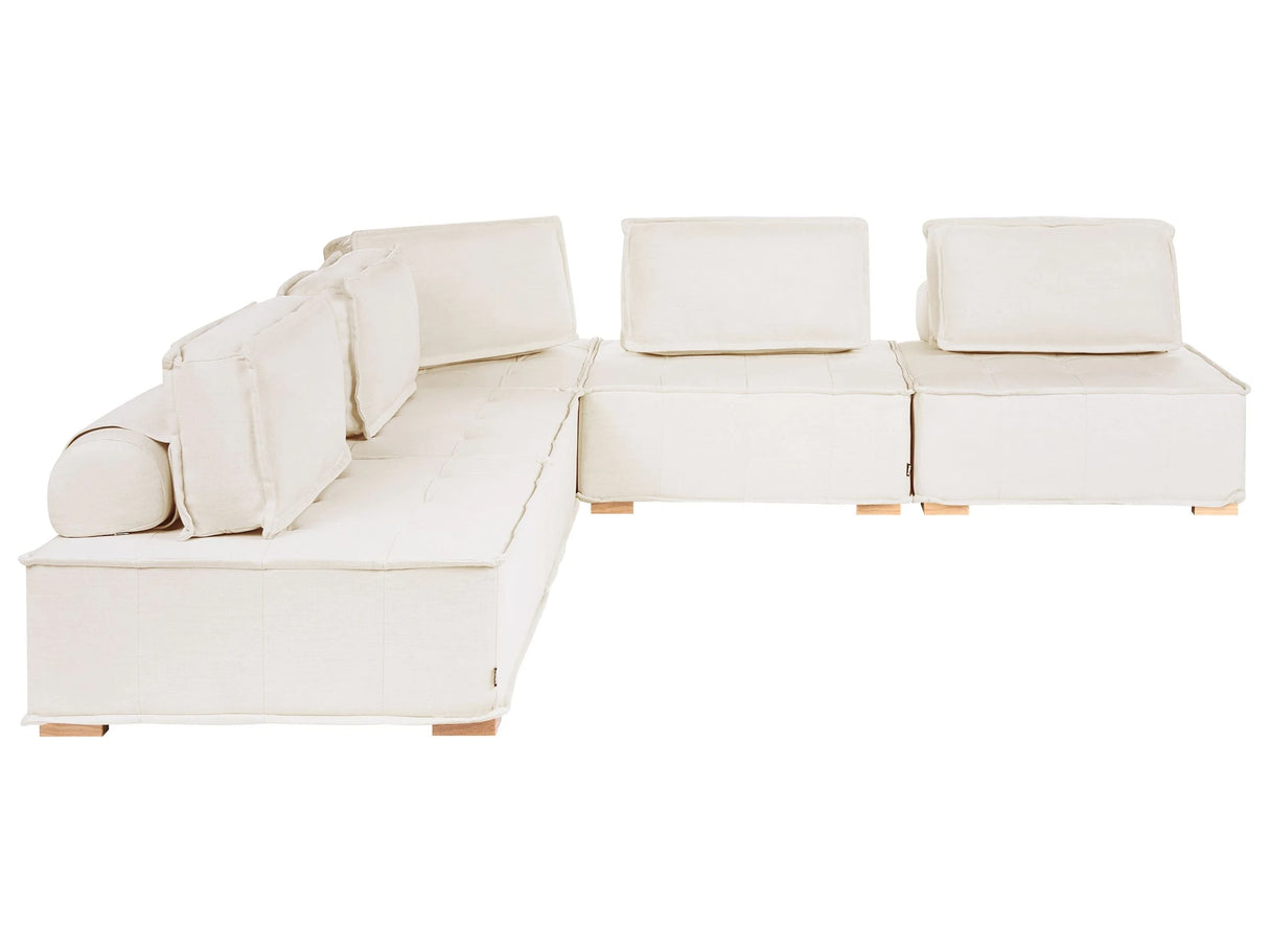 5 Seater Right-Hand Modular Corner Sofa Off-White Fabric Upholstery Wooden Legs L-Shaped Living Room Modern Beliani