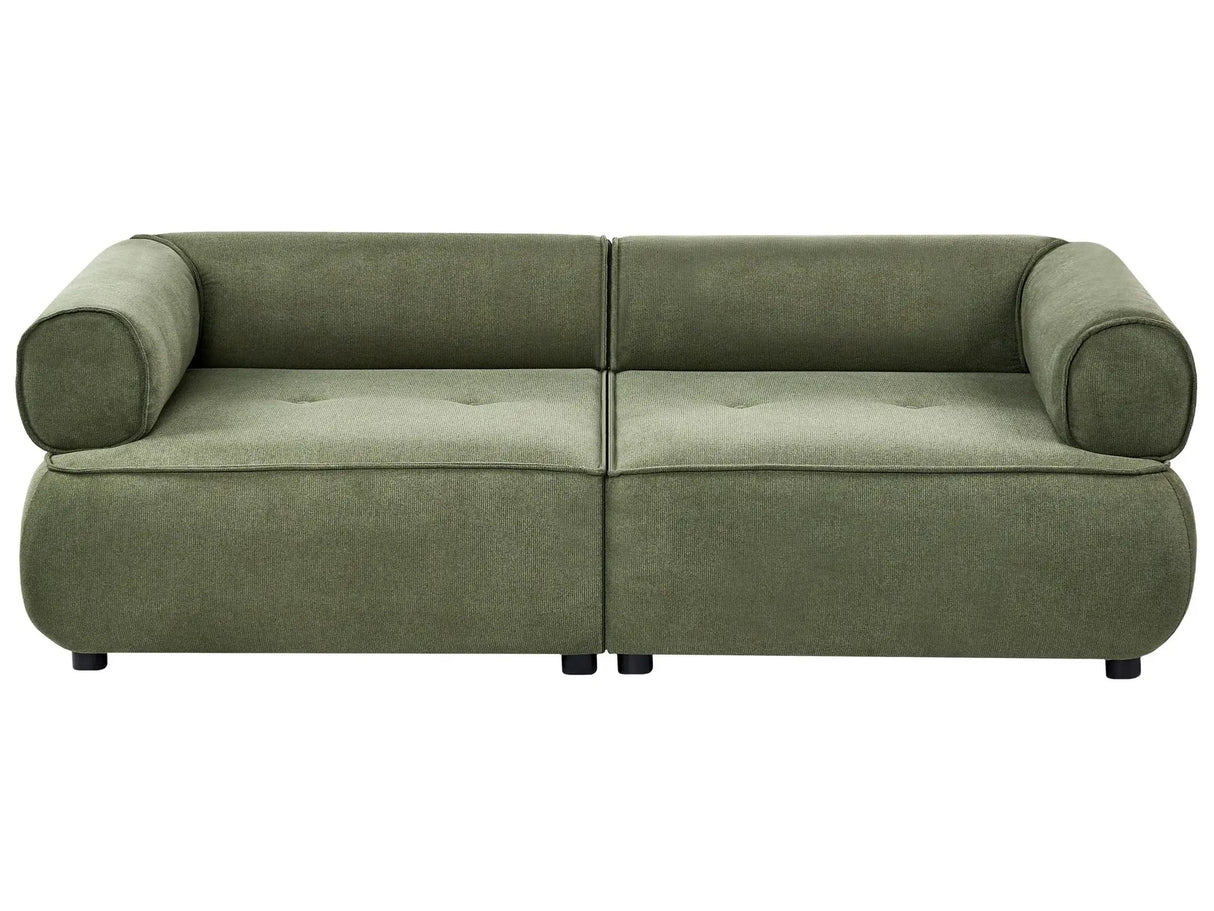 3 Seater Sofa Green Fabric Rolled Armrests Water-Repellent Upholstery Couch Tufted Seat Decorative Mid-Century Modern Style Living Room Beliani