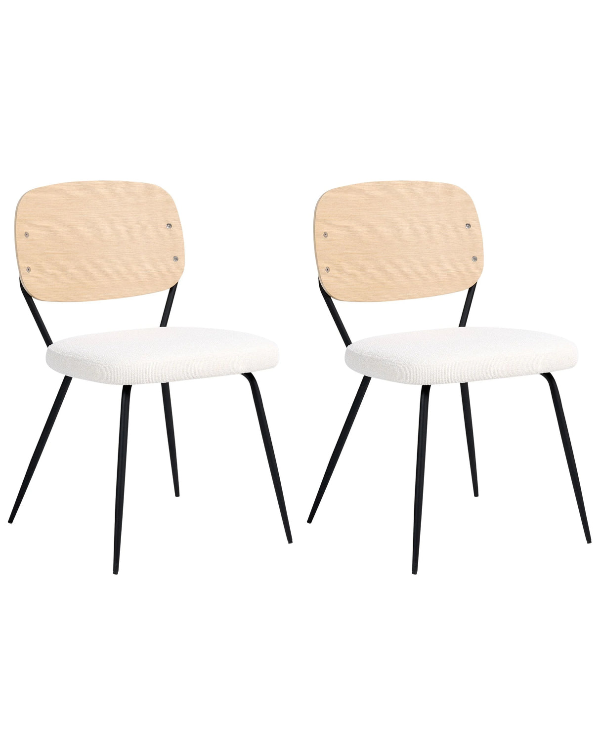 Set of 2 Dining Chairs Off-White Black Iron Legs Armless Protective Caps Modern Minimalism Design Dining Room Beliani