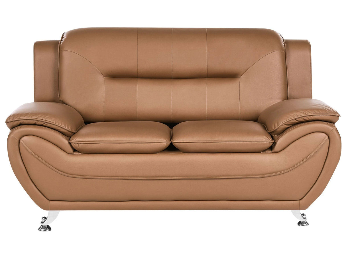 2 Seater Sofa Golden Brown Vegan Eco Leather Loveseat Arms Silver Metal Legs Easy Clean Modern Glam Style Living Room Beliani