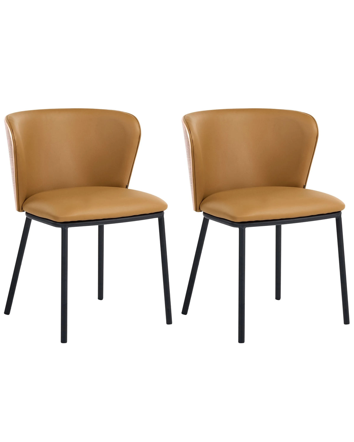 Set of 2 Dining Chairs Brown Faux Leather Black Iron Legs Armless Protective Caps Modern Minimalism Design Dining Room Beliani