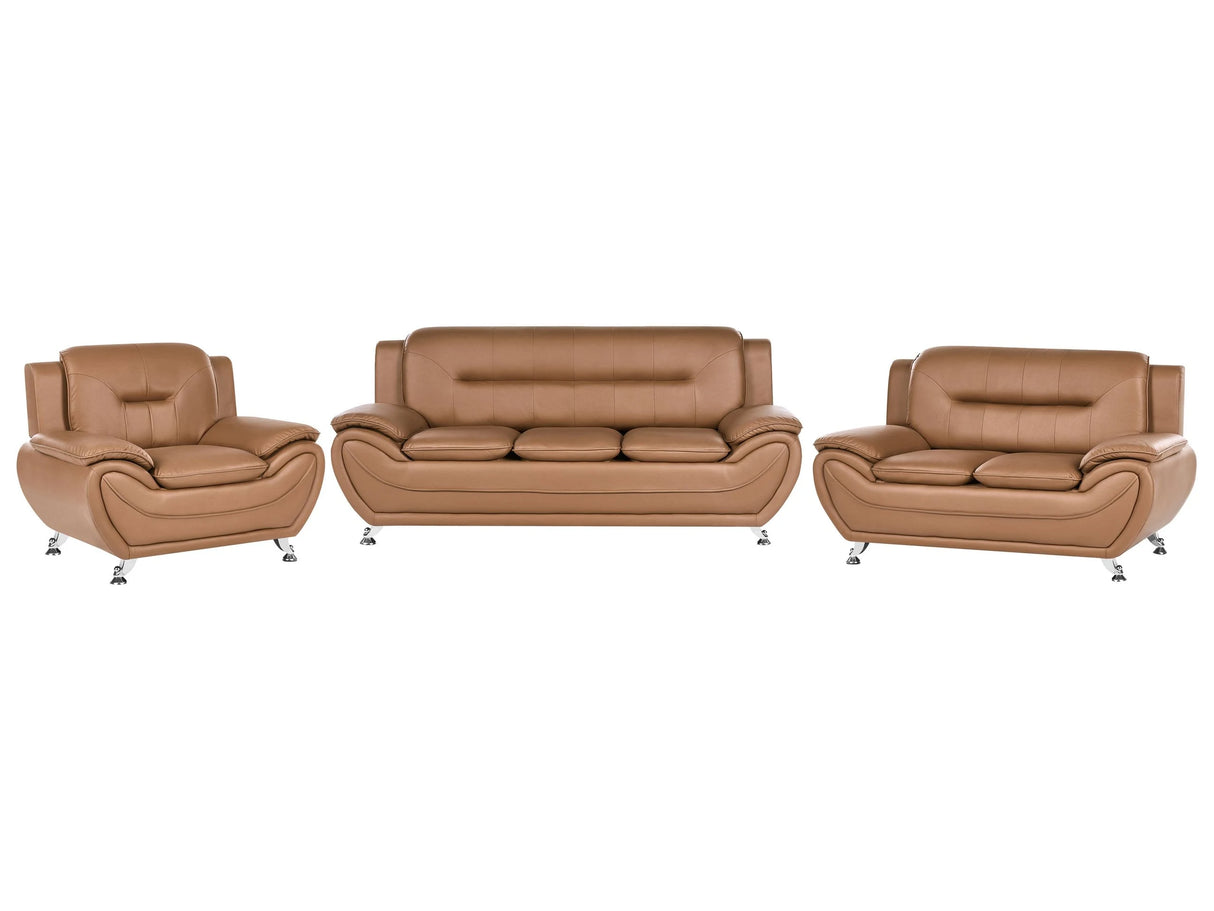 6 Seater Sofa Set Golden Brown Vegan Eco Leather Sofa Couch Armchair Silver Metal Legs Easy Clean Modern Glam Style Living Room Beliani