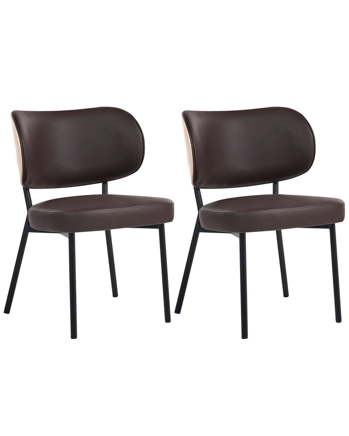 Set of 2 Dining Chairs Dark Brown Faux Leather Black Iron Legs Armless Protective Caps Modern Minimalism Design Dining Room Beliani