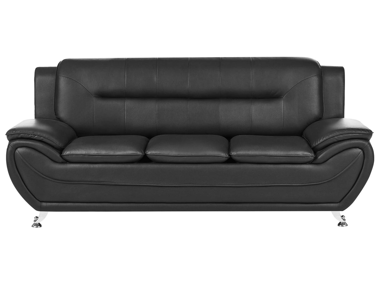 3 Seater Sofa Black Vegan Eco Leather Couch Arms Silver Metal Legs Easy Clean Modern Glam Style Living Room Beliani