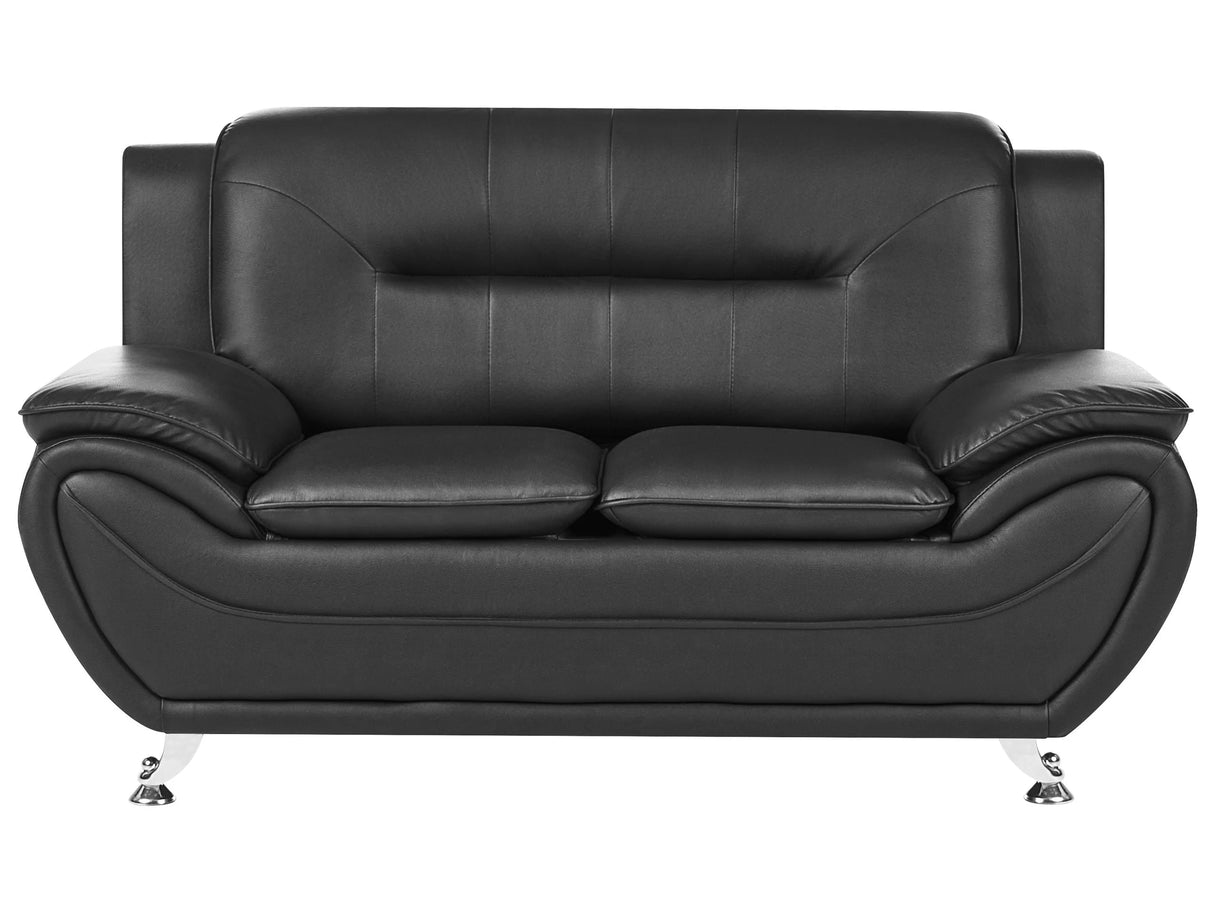 2 Seater Sofa Black Vegan Eco Leather Loveseat Arms Silver Metal Legs Easy Clean Modern Glam Style Living Room Beliani