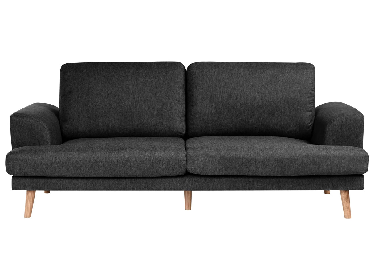 3 Seater Sofa Black Fabric Soft Back Cushions Modern Decor Style Beliani