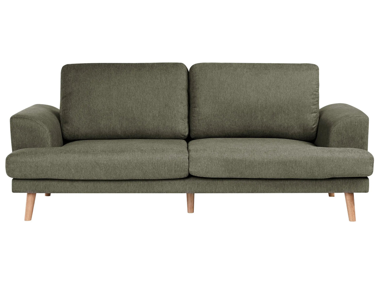3 Seater Sofa Green Fabric Soft Back Cushions Modern Decor Style Beliani