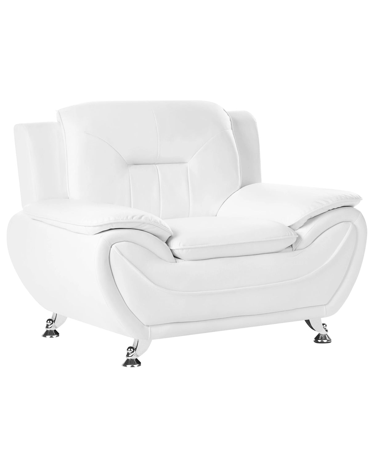 Armchair White Vegan Eco Leather Pillow Top Arms Silver Metal Legs Easy Clean Modern Glam Style Living Room Beliani