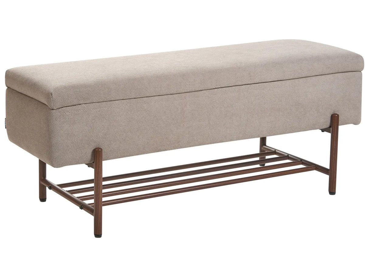 Storage Bench Taupe Fabric Upholstery Water-Repellent Metal Legs Lift Up Top Beliani