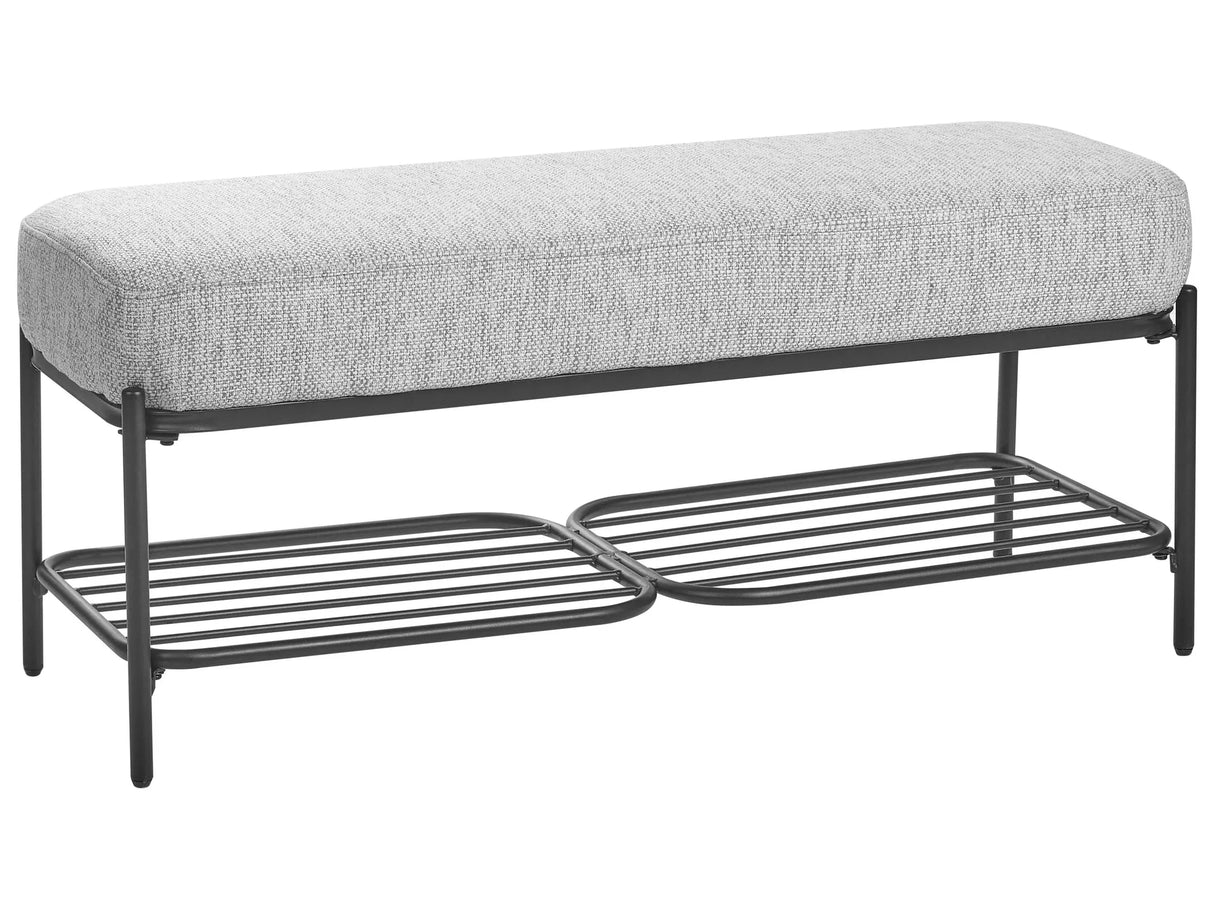 Shoe Bench Grey Fabric Upholstered 100 x 36 cm Hallway Bench with Shelf Padded Seat Beliani