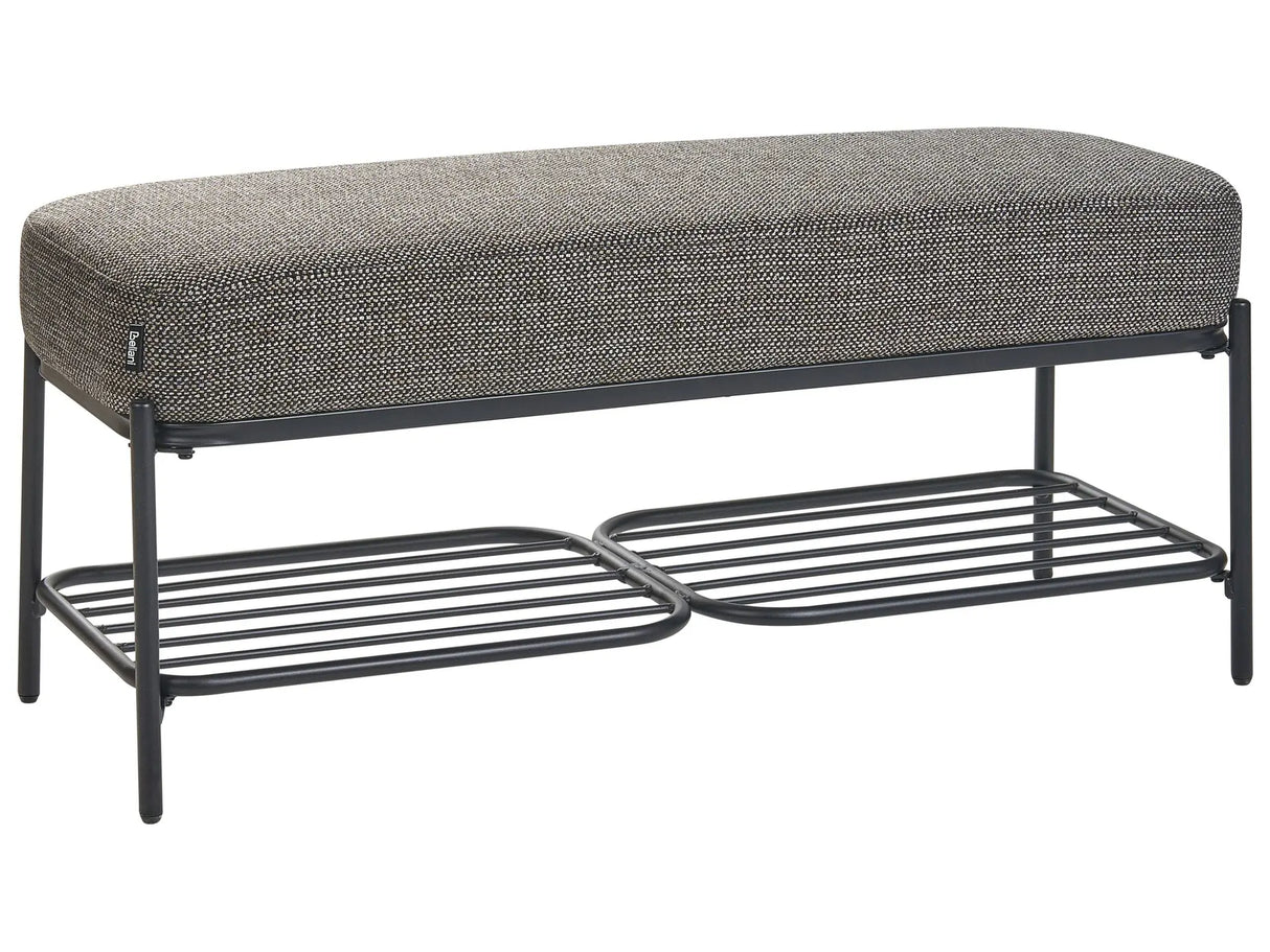 Shoe Bench Black Fabric Upholstered 100 x 36 cm Hallway Bench with Shelf Padded Seat Beliani