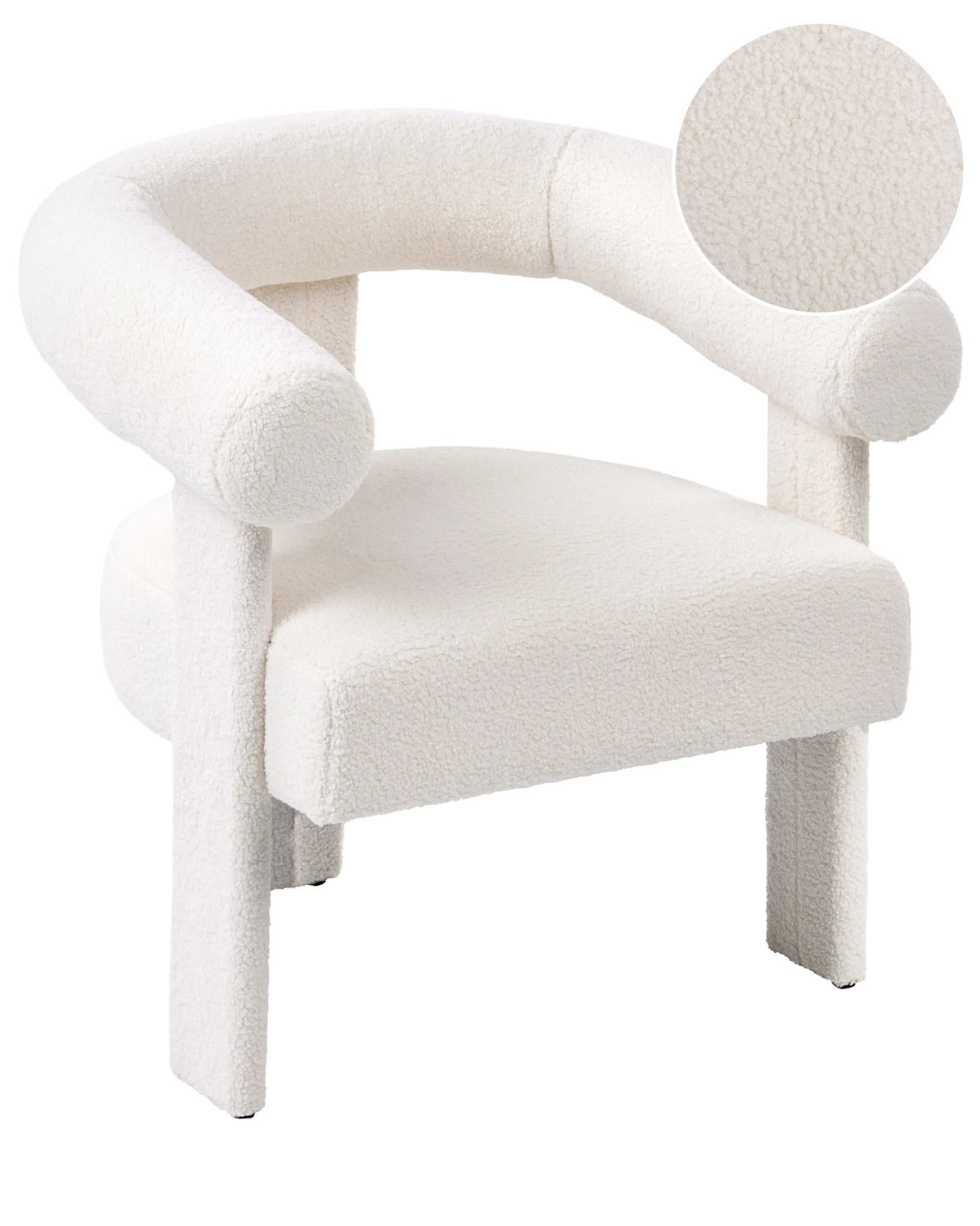 Armchair Light Off-White Boucle Upholstery Retro Design Upholstered Legs Living Room Beliani