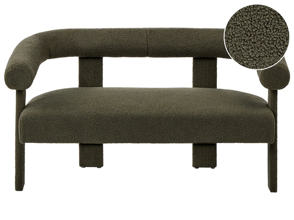 2 Seater Sofa Green Boucle Upholstery Retro Design Upholstered Legs Living Room Beliani
