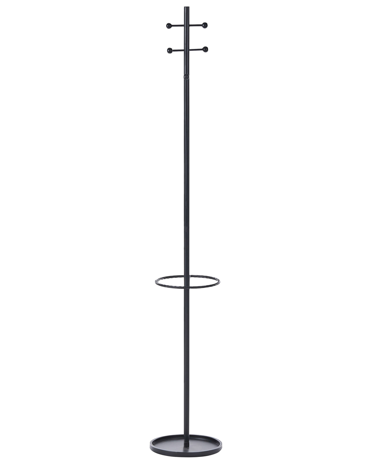 Coat Rack Black Steel Metal 180 cm Freestanding Clothes Stand with Umbrella Stand Modern Hallway Beliani