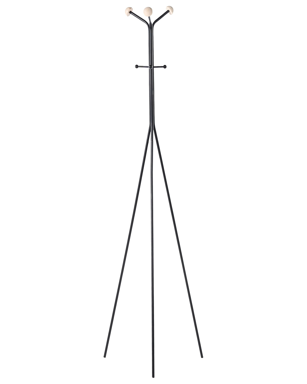 Coat Rack Black Steel Metal 176 cm Freestanding Clothes Stand Wooden Accents 6 Hooks Modern Hallway Beliani