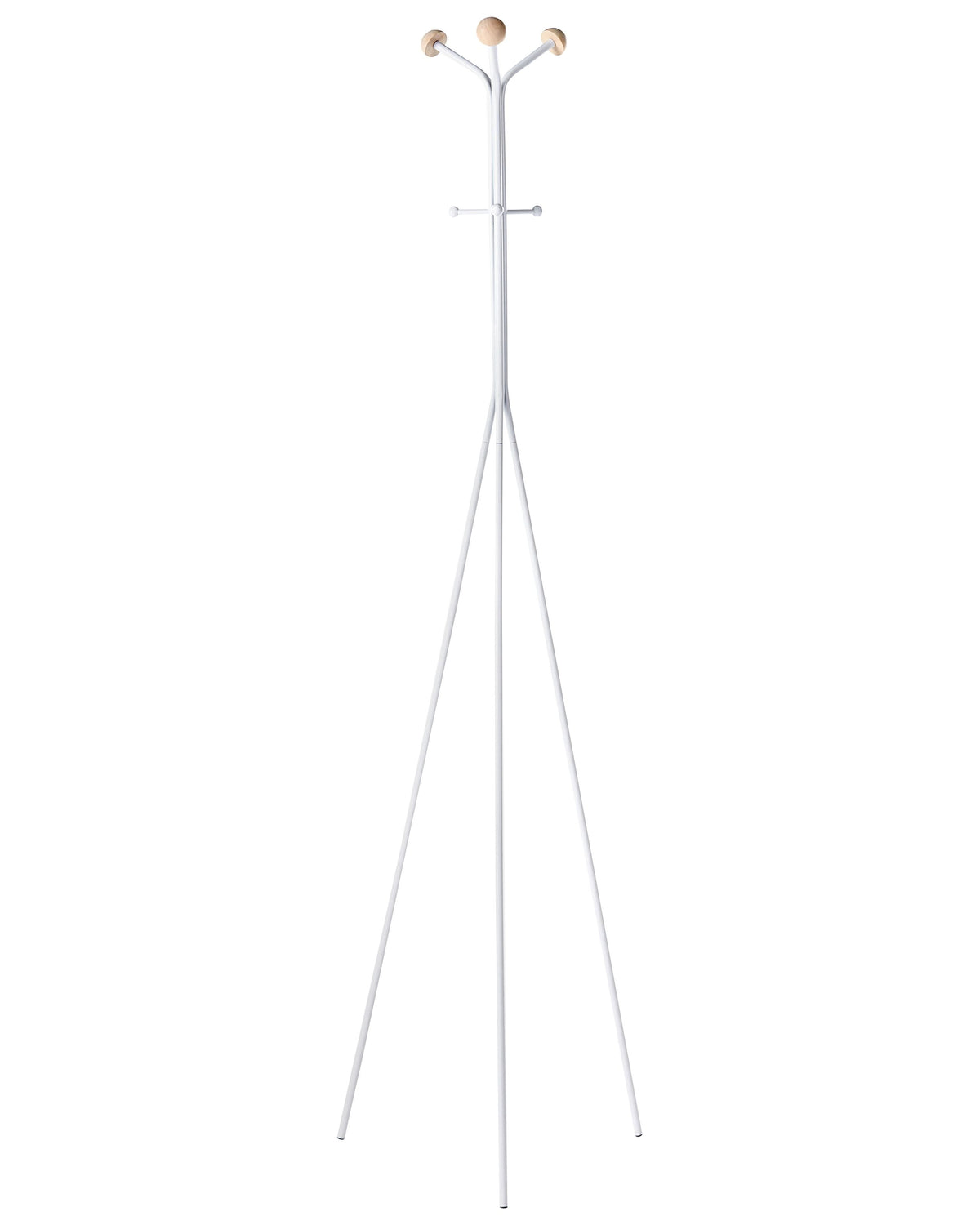 Coat Rack White Steel Metal 176 cm Freestanding Clothes Stand Wooden Accents 6 Hooks Modern Hallway Beliani