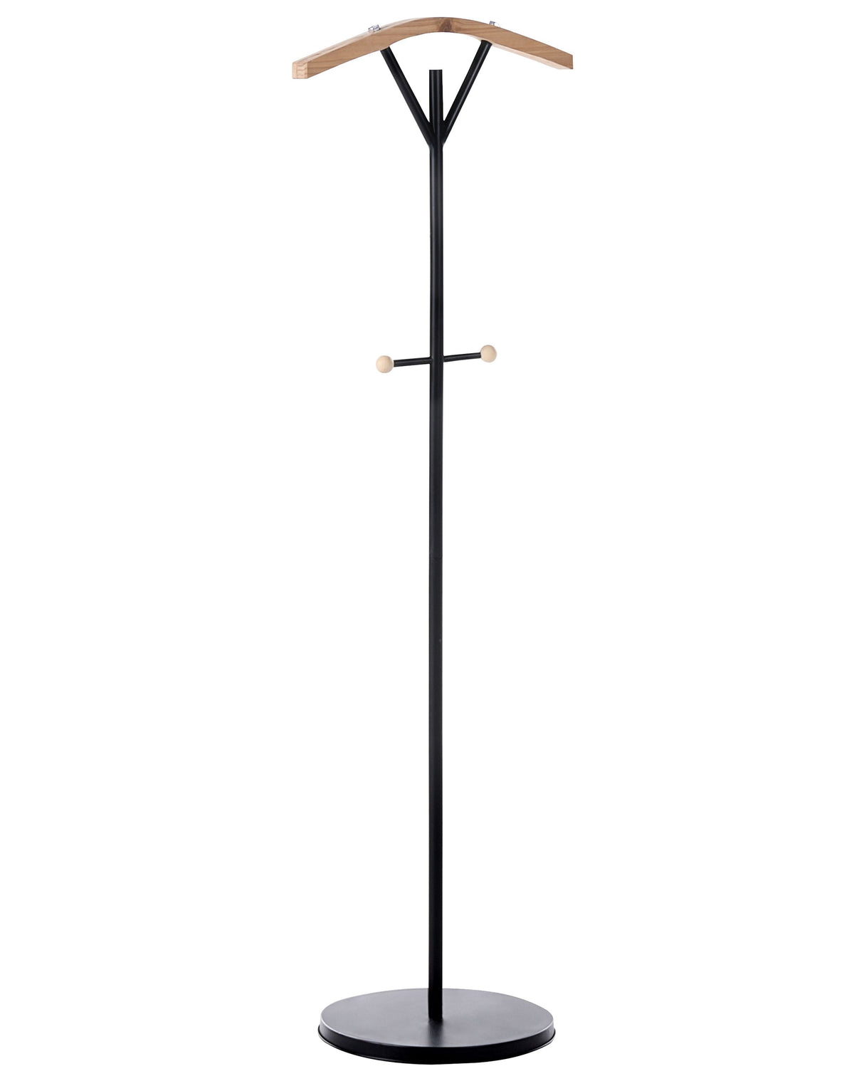 Coat Rack Black Steel Metal 130 cm Freestanding Clothes Stand Wooden Accents 3 Hooks Modern Hallway Beliani