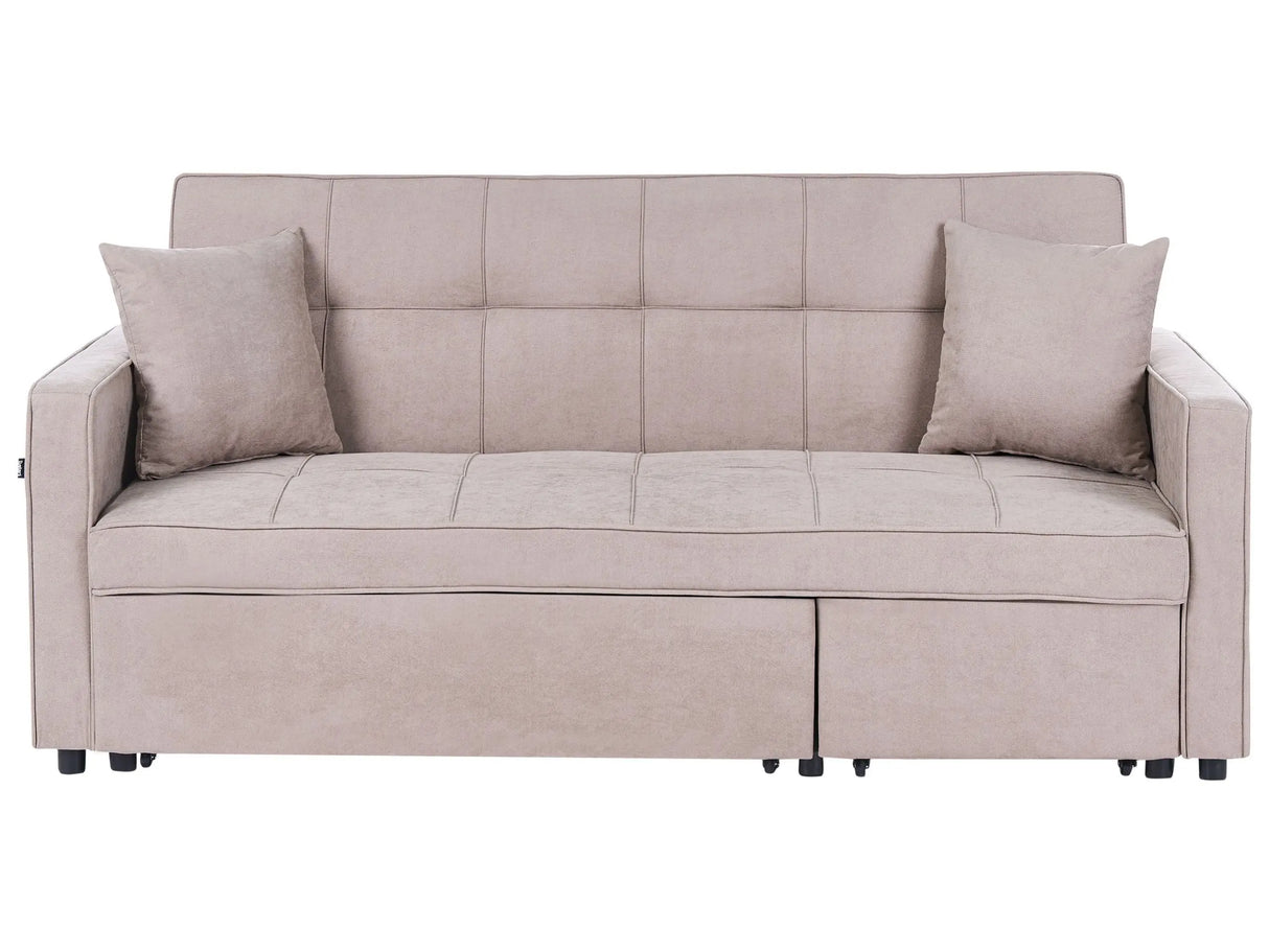 Sofa Bed Taupe Fabric Upholstered Sleeping Function Decorative Tufting with Cushions Modern Living Room Beliani