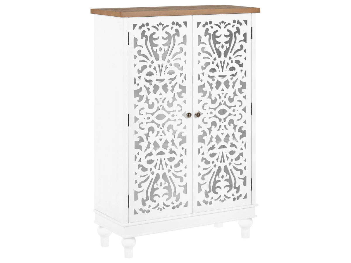 2 Door Sideboard MDF and Pine Wood Legs See Through Openwork Design Fronts Rustic Style Beliani