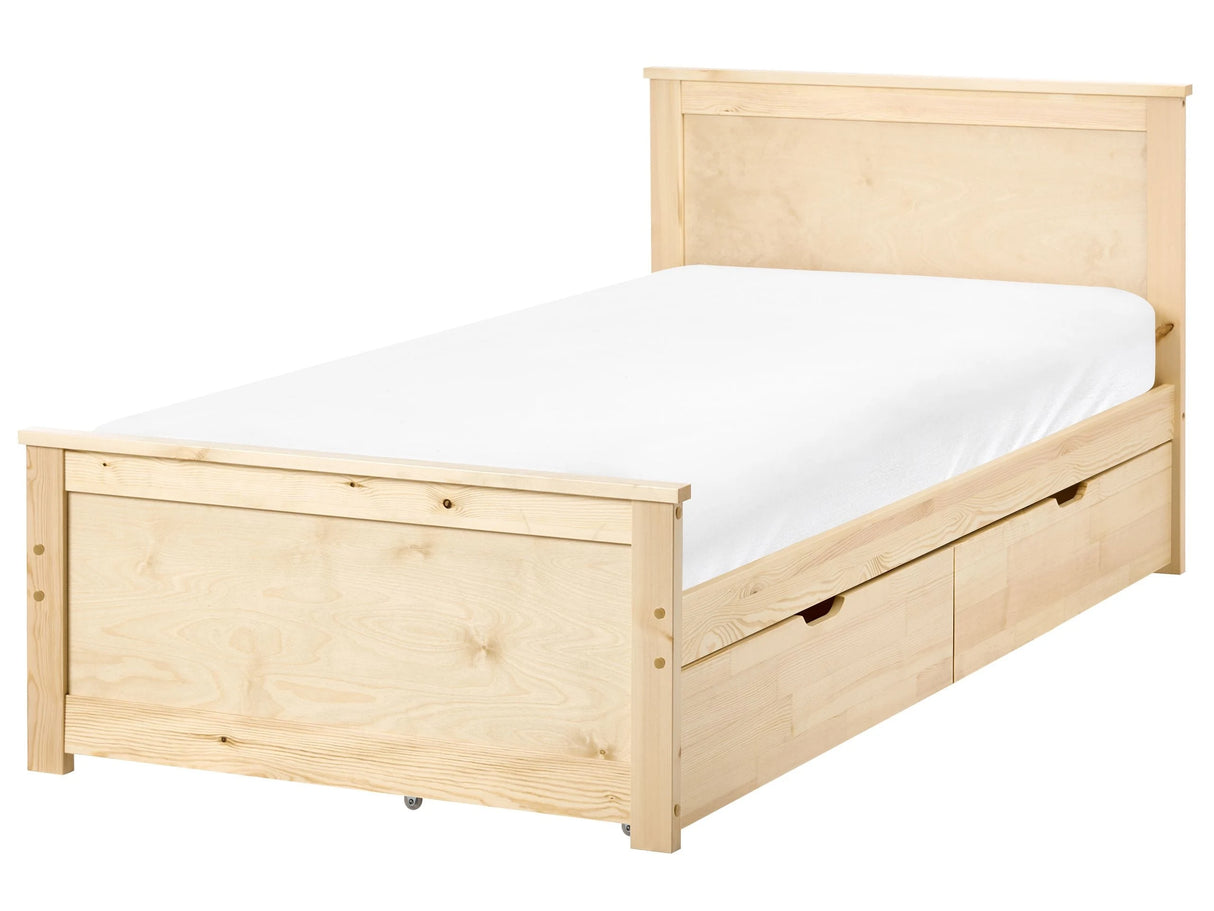 Storage Bed with 2 Drawers Natural Pine Wood MDF Birch Wood EU Single Size 3ft Headboard Scandinavian Beliani