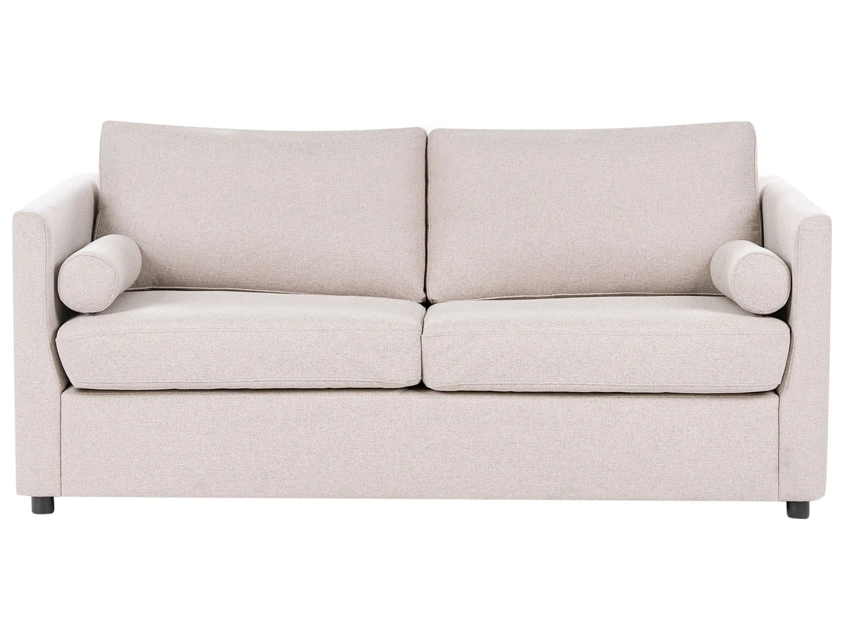 Sofa Bed Beige Fabric 2 Seater Fold Out Sofa with Mattress Living Room Beliani
