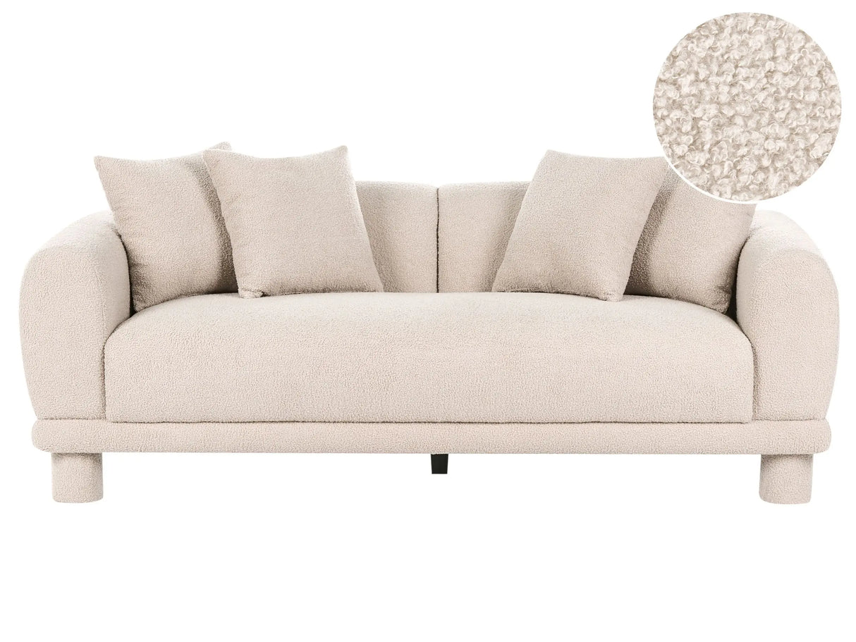 3 Seater Sofa Beige Boucle with Extra Throw Cushions Upholstered Legs Retro Modern Decor Style Beliani