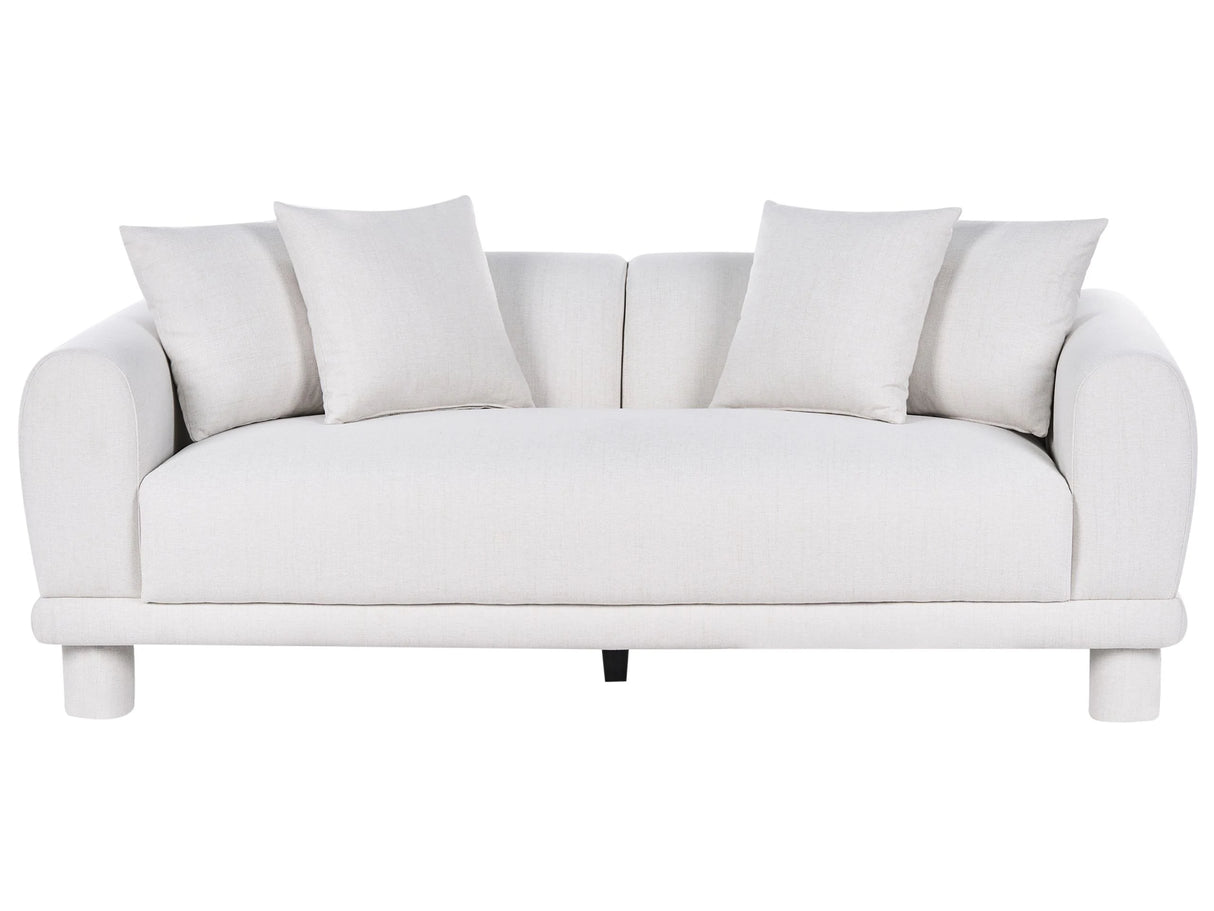 3 Seater Sofa Off-White Fabric with Extra Throw Cushions Upholstered Legs Retro Modern Decor Style Beliani
