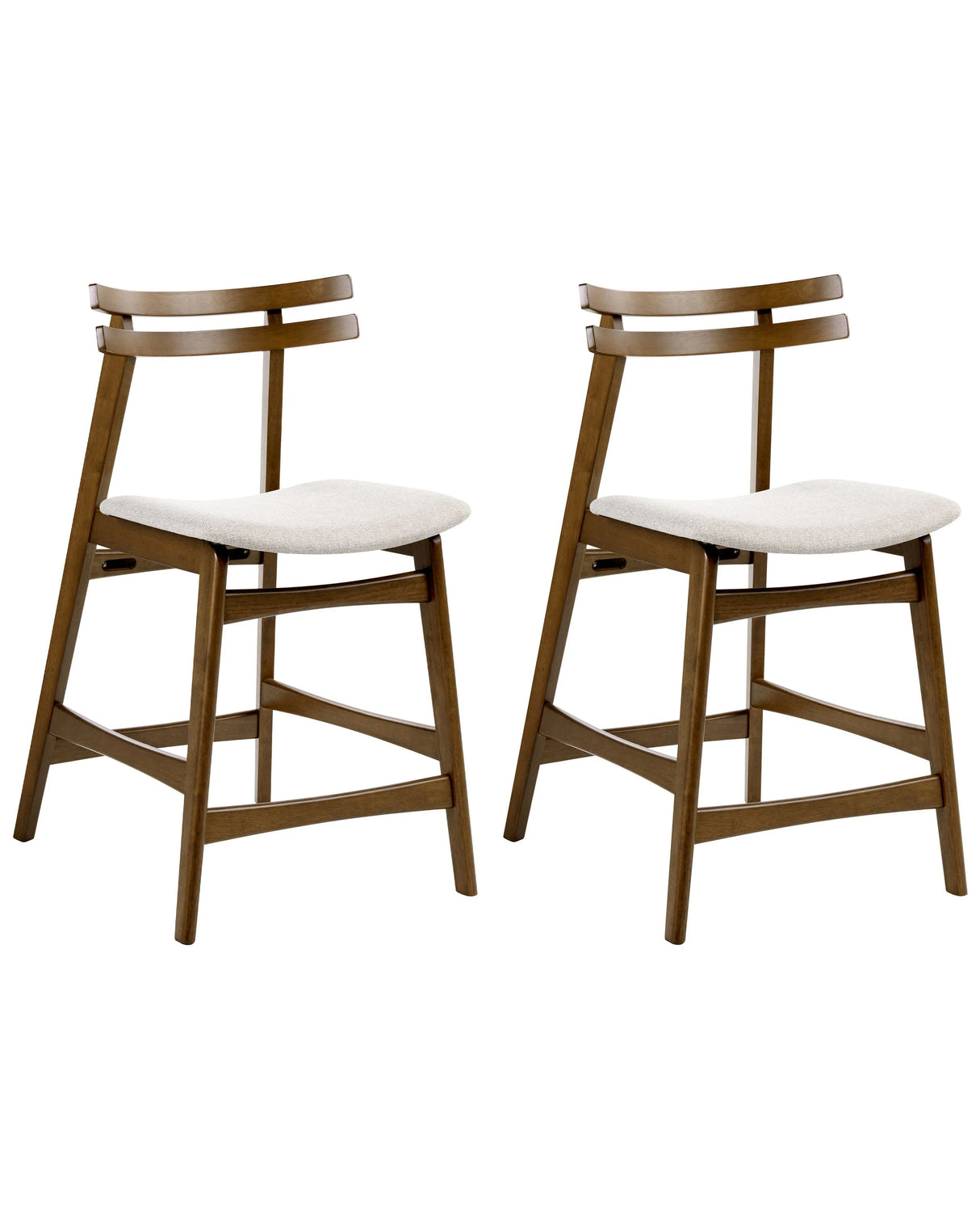 Set of 2 Bar Chairs Brown and Light Beige Rubberwood Frame Fabric Seat Armless Retro Design Beliani