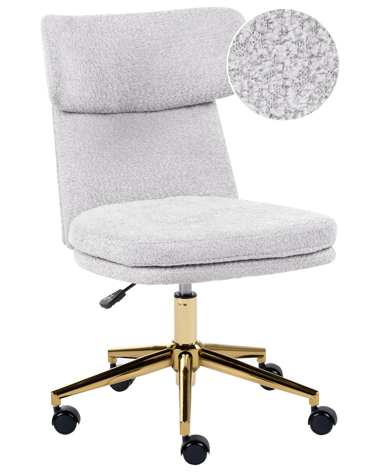 Office Chair Light Grey Boucle Fabric Upholstery Armeless Design Full Swivel Seat Height Adjustment Beliani