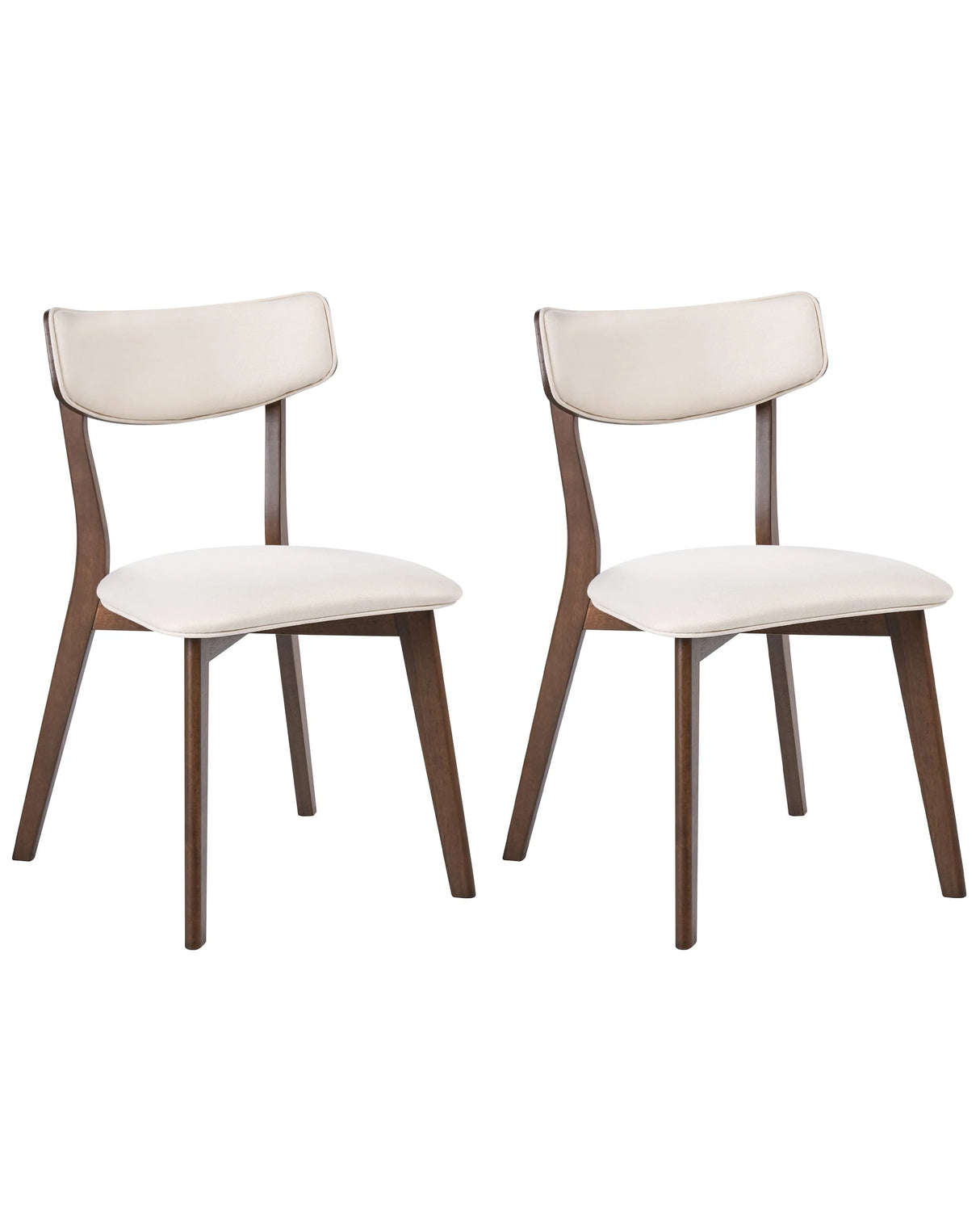 Set of 2 Dining Chairs Brown and Off-White Rubberwood Frame Fabric Seat Armless Retro Design Beliani