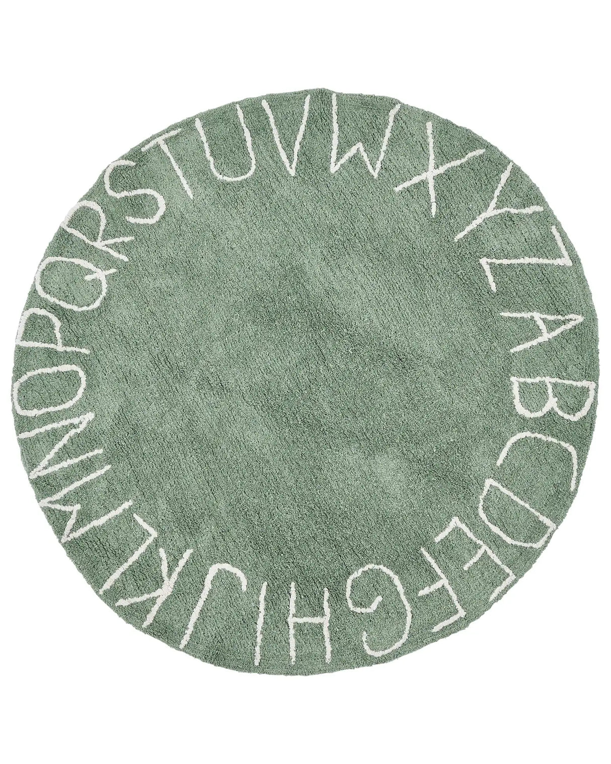 Area Rug Green Cotton 120 cm Round Handmade with Alphabet Boho Style Living Room Kids Children's Room Beliani