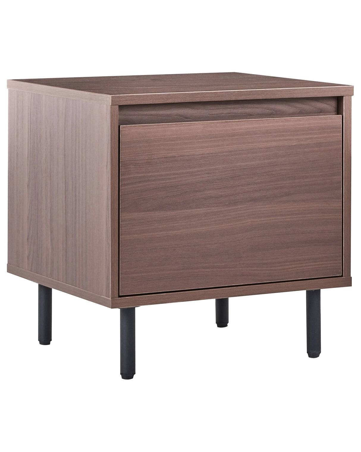 Bedside Table Dark Brown Particle Board with 1 Drawer Metal Black Legs Minimalistic Contemporary Bedroom Piece Beliani
