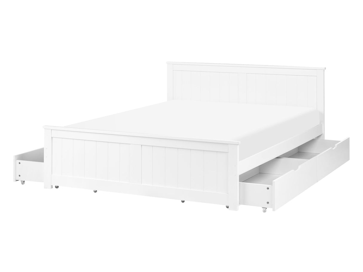 Bed Frame White Pine Wood MDF EU Double Size 4ft6 with Drawers Headboard Minimalist Beliani