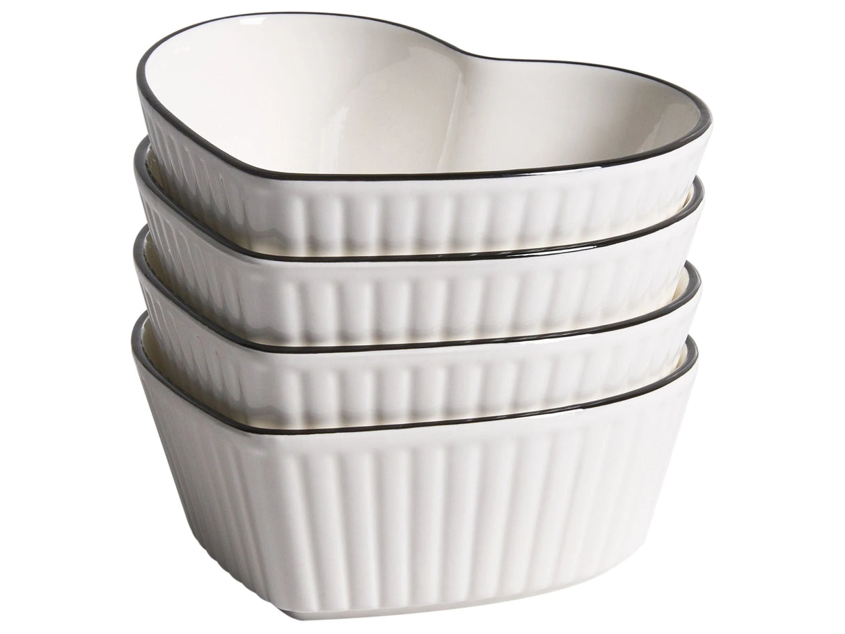Set of 4 Bowls White Porcelain Transparent Glaze Finish Heart Shaped Kitchen Dining Room Beliani