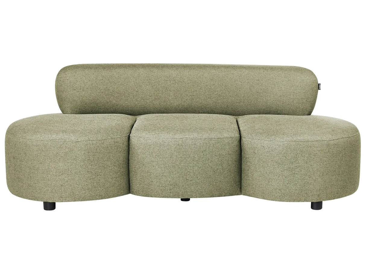 3 Seater Sofa Olive Green Fabric Upholstery Couch without Armrests Curved Backrest Retro-Inspired Living Room Beliani