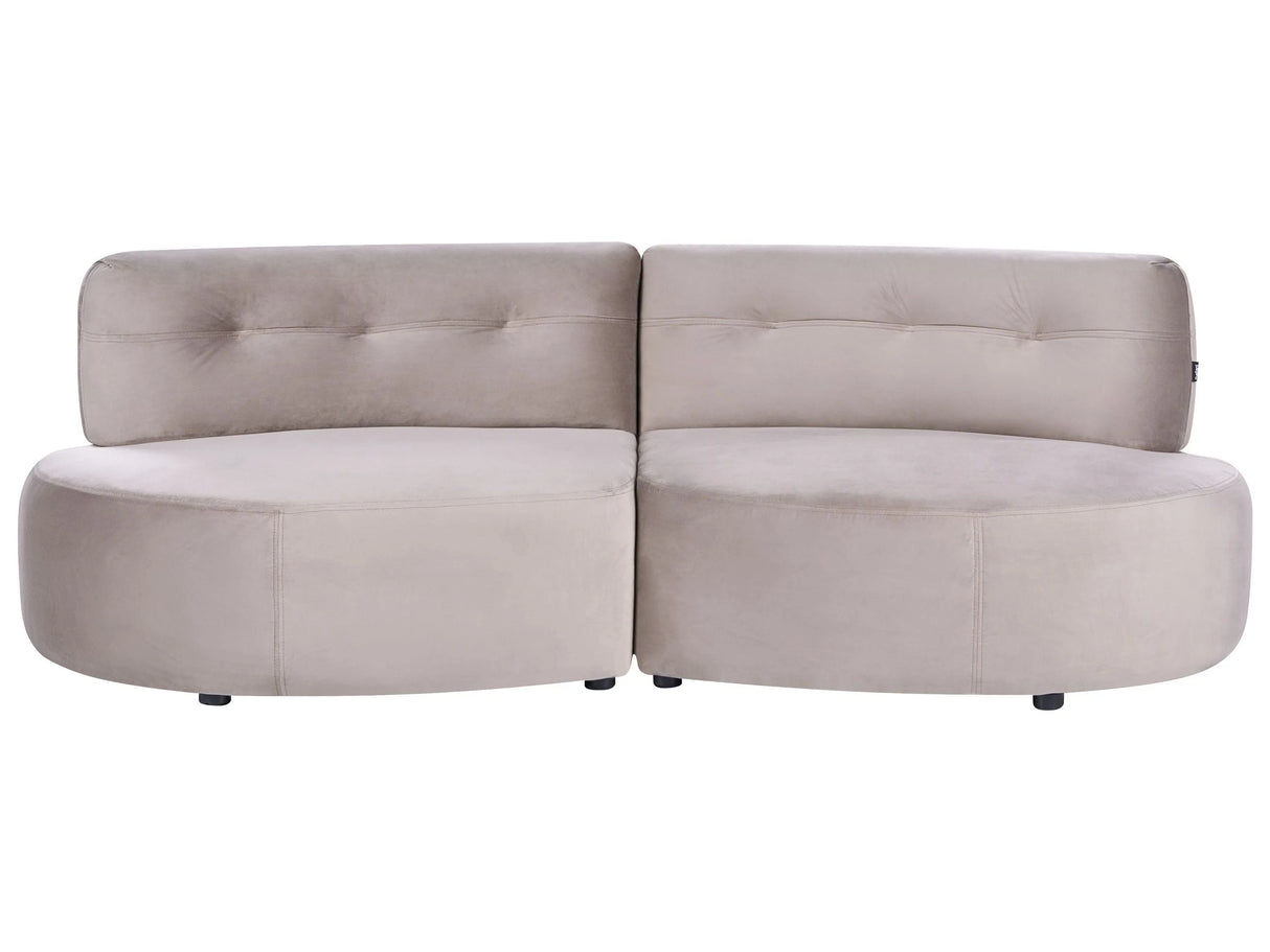 3 Seater Sofa Taupe Velvet Upholstery Curved Couch without Armrests Modern Living Room Beliani