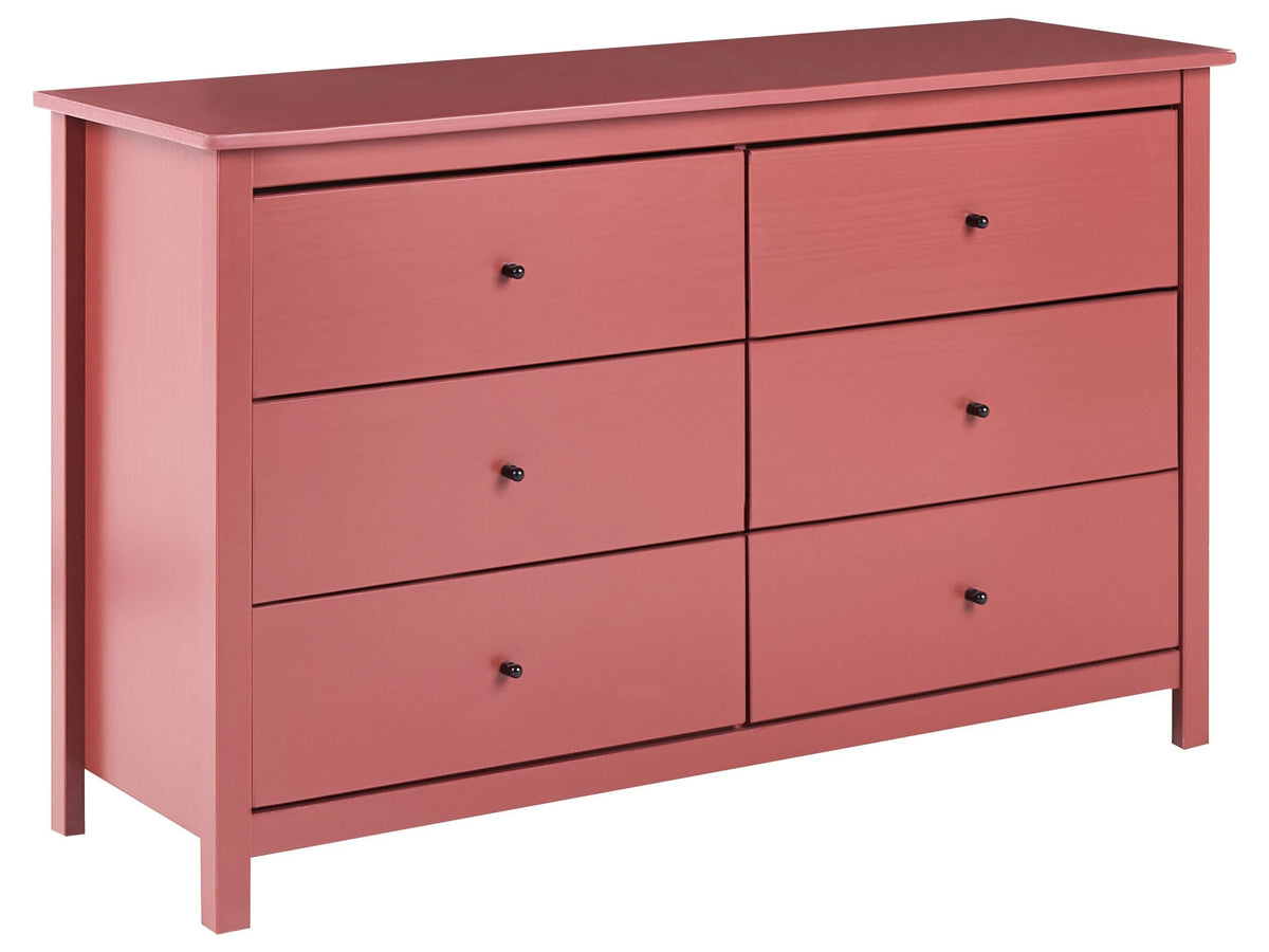 6 Drawer Chest Burgundy Solid Pine Wood Scandinavian Style Living Room Storage Beliani