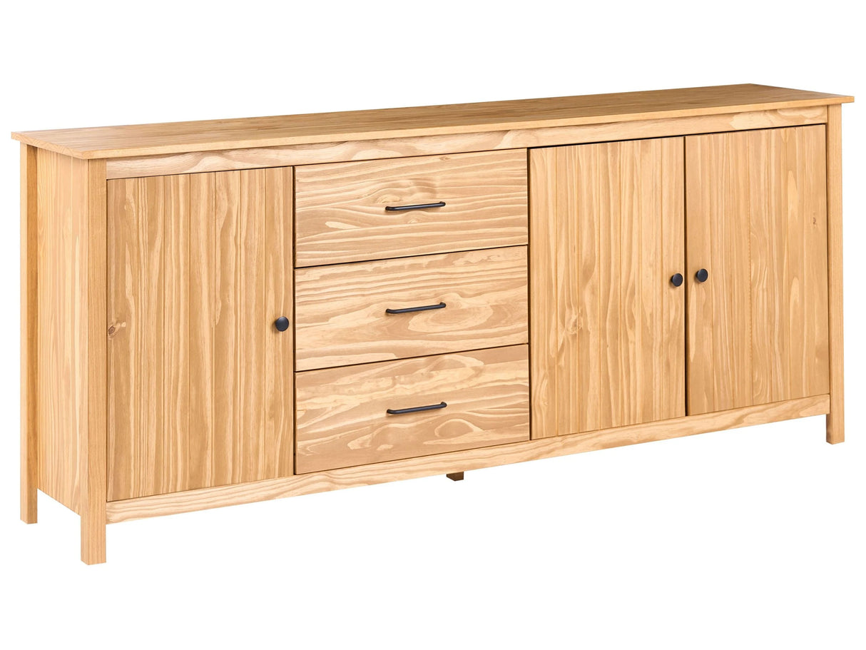 Sideboard Light Brown 3 Door Shelves and Drawers Pine Wood Storage Living Room Scandinavian Style Beliani