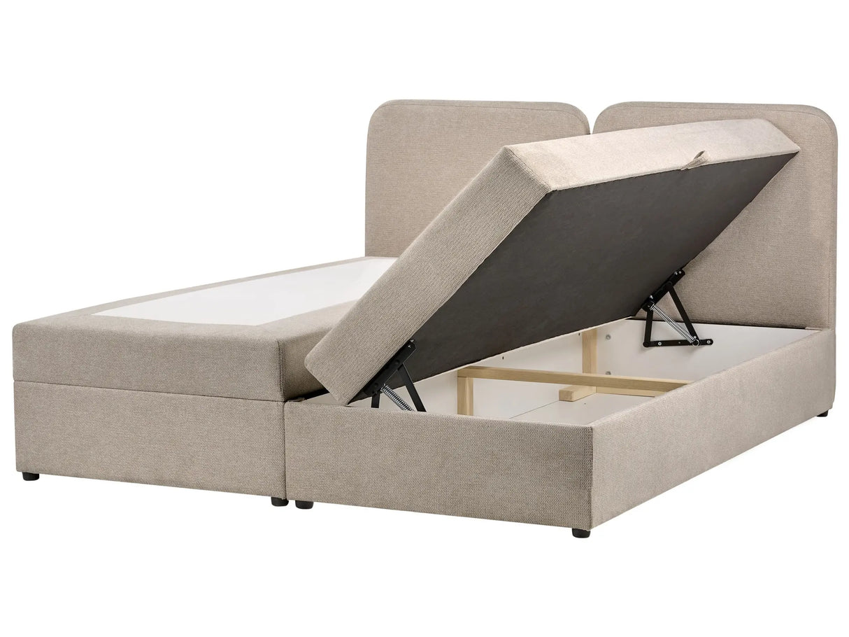 Divan Bed with Storage Taupe Fabric Upholstery EU Super King Size 6ft Lift Up Ottoman Headboard Water-Repellent Beliani
