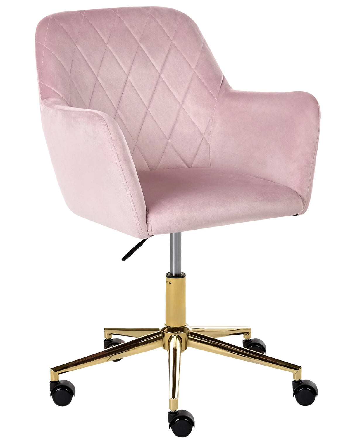 Office Chair Pastel Pink Velvet Height Adjustable Seat Tufted Backrest Full Swivel Modern Style Home Office Beliani